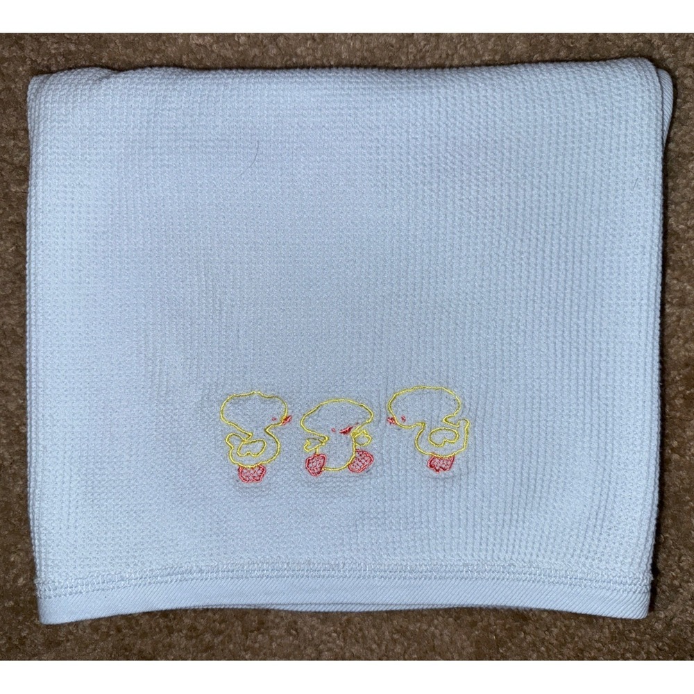 Springmaid Thermal‎ Baby Blanket Blue Embroidered Chicks waffle weave VTG 30x40